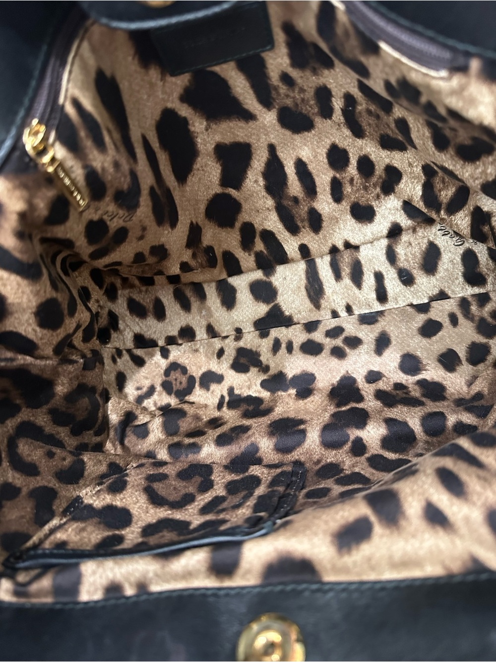 Dolce & Gabbana Black Floral Lace Leather Satchel Leopard Lined | Italy with COA - Picture 13 of 15